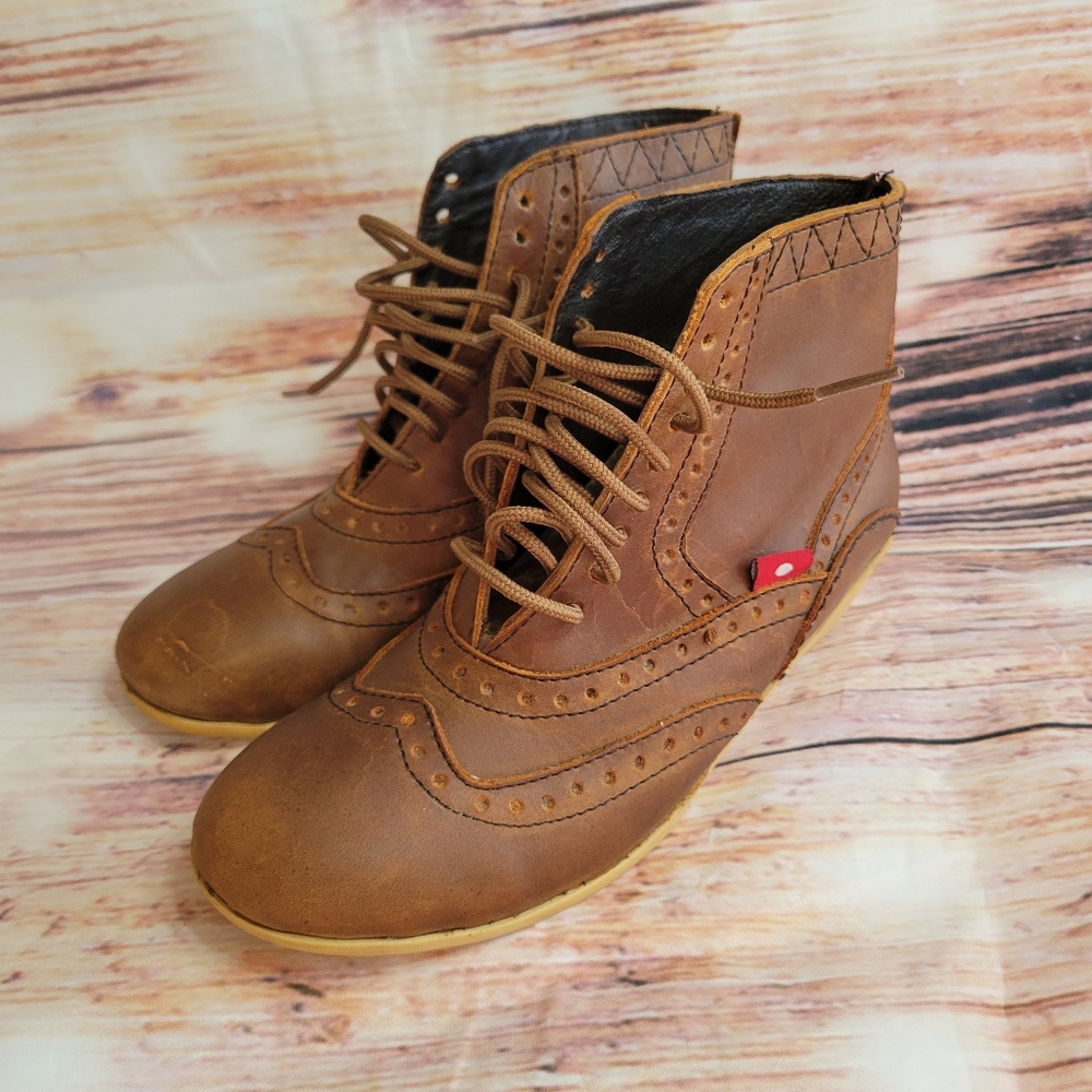 Olibertè Booties Leather Wedge Ankle Boots Lace Up 37